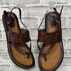 b.o.c Brown Floral Women's Leather Sandals-Size 10